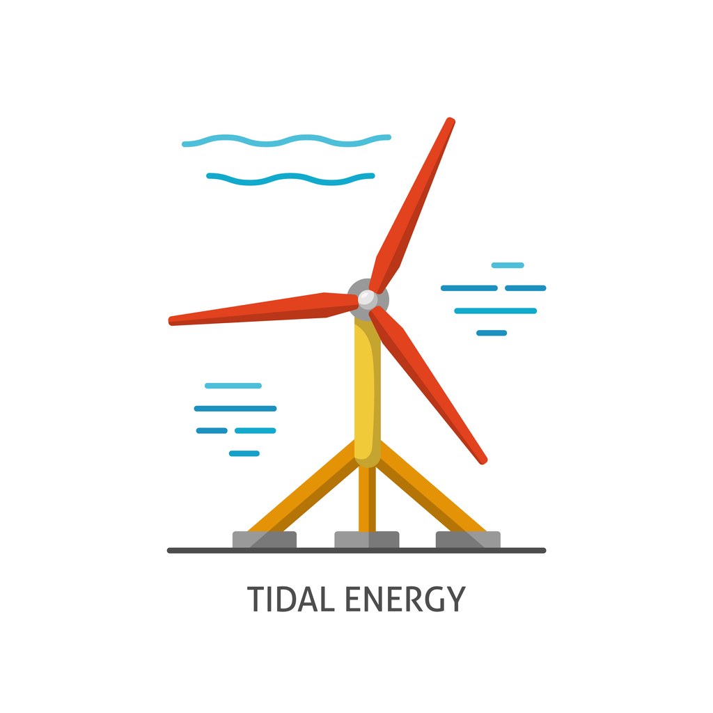 Tidal energy icon isolated on white background. Water turbine symbol in flat style. Renewable energy sign.