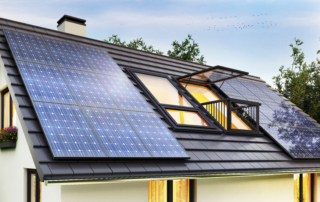 Solar panels and a sun window on a modern home