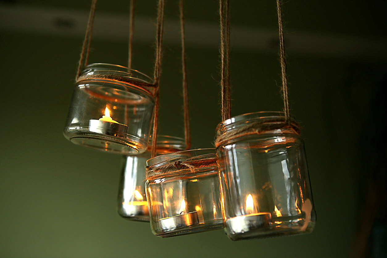 Reused glass jars as lights